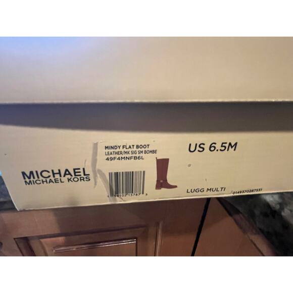 MICHAEL KORS MINDY LEATHER SIGNATURE LOGO TRIM KNEE HIGH BOOT NEW IN BOX SZ 7WS - Picture 6 of 10